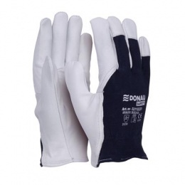 Védőkesztyű, kecskebőr, DONAU "Safety", 11/XXL méret, fehér-tengerészkék