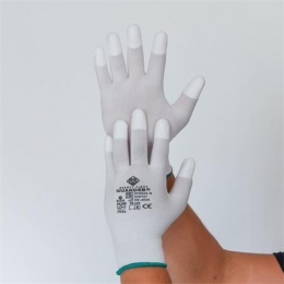 Védőkesztyű, karbonszálas, PU ujjbegy mártott, XL méret, fehér-szürke